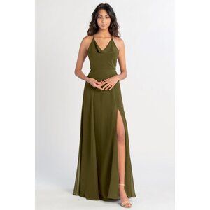 Jenny Yoo Lissa Olive Long Chiffon Bridesmaid Dress Size 12